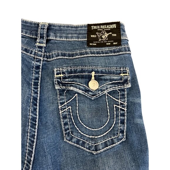 True Religion Blue Skinny Jeans Women's Size 30 Distressed Hem Medium Wash Denim - Picture 1 of 9